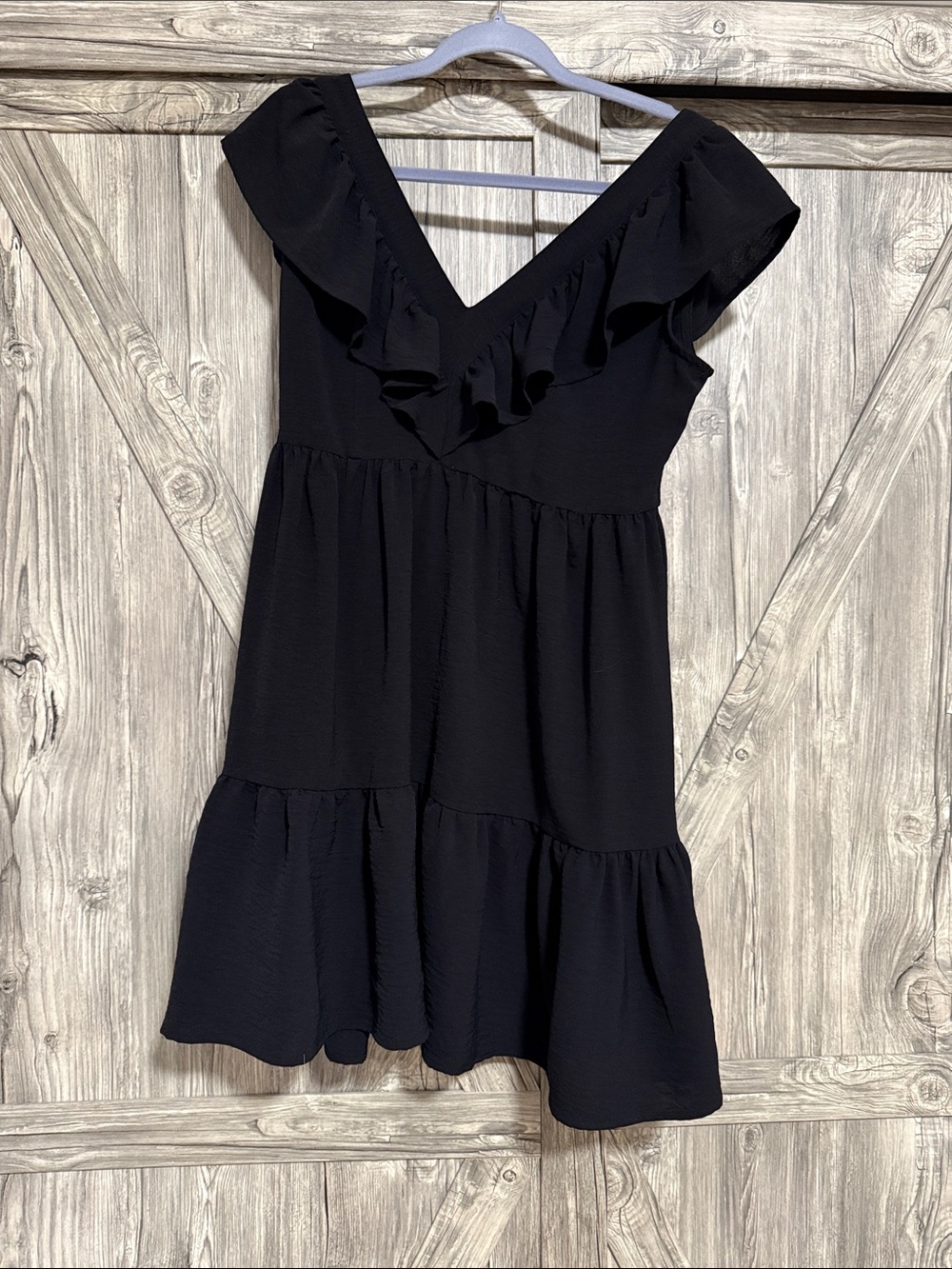 Black Ruffle V-Neck Tiered Dress